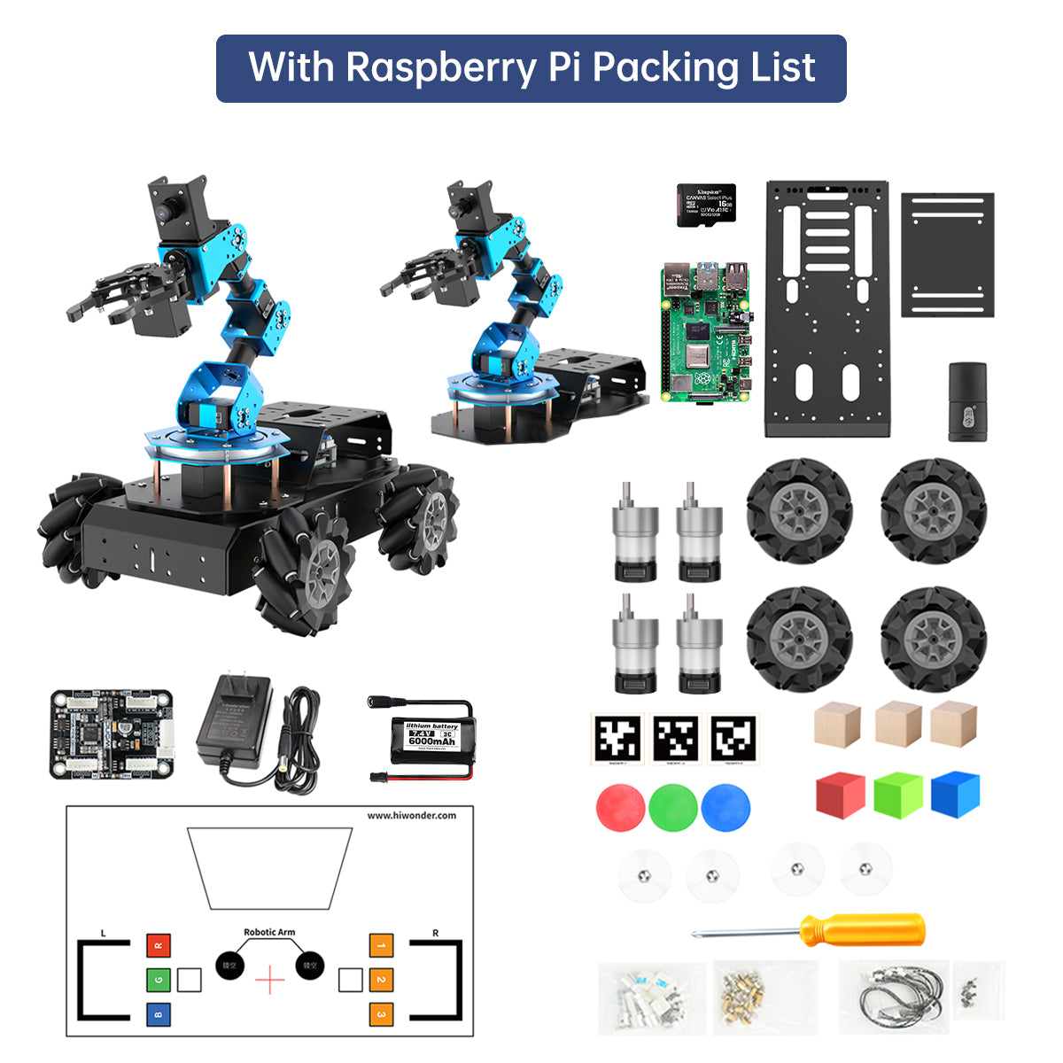 Hiwonder ArmPi Pro Raspberry Pi ROS Robotic Arm Developer Kit with 4WD Mecanum Wheel Chassis Open Source Robot Car